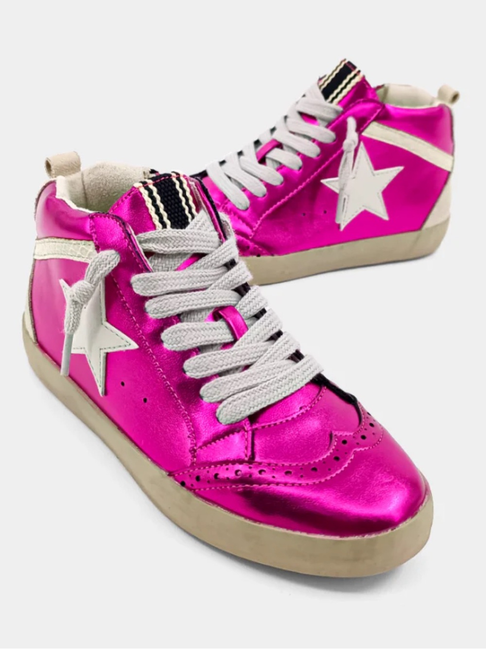 ShuShop Metallic Fuchsia High-Top Sneakers with White Star